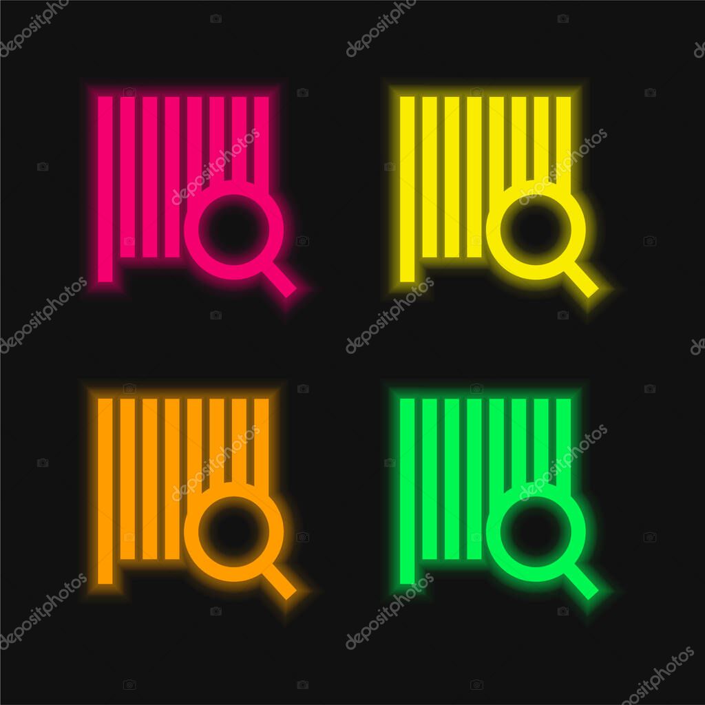 Bars Code Search four color glowing neon vector icon