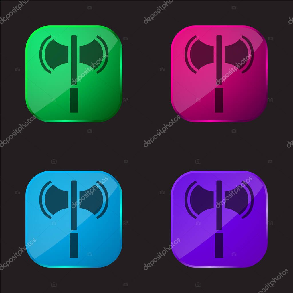 Axe four color glass button icon