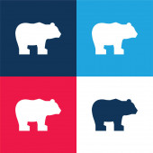 Medve kék és piros négy szín minimális ikon készlet