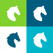 Fekete Head Horse Side View With Horsehair Lapos négy szín minimális ikon készlet