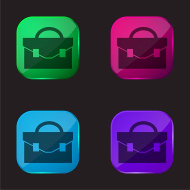 Black Briefcase four color glass button icon clipart