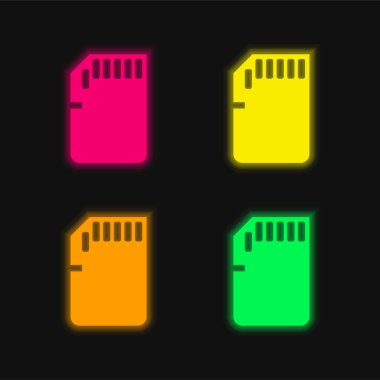 Büyük SD Kart Dört renk parlayan neon vektör simgesi