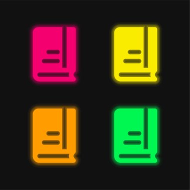 Kitap dört renk parlayan neon vektör simgesi