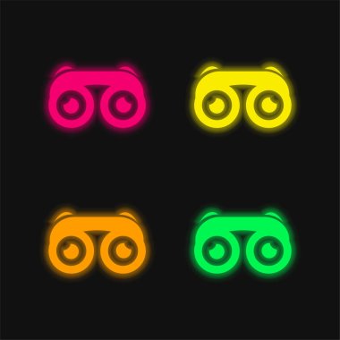Binoculars With Eyes four color glowing neon vector icon clipart