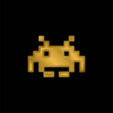 Bir Dijital Oyun Altın Kaplama Metal Simge veya logo Vektörünün Uzaylı Pixelated ŞekliName