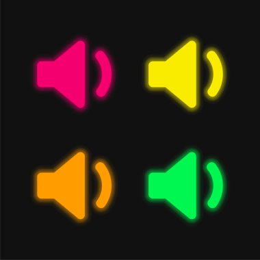 Arayüz Hoparlörü Ses Dolu dört renkli neon vektör simgesi