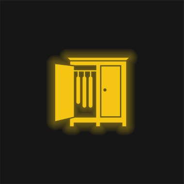 Bedroom Closet With Opened Door Of The Side To Hang Clothes yellow glowing neon icon clipart