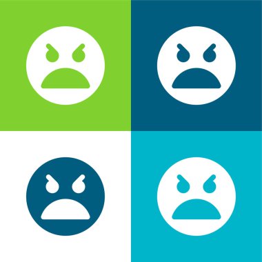 Kızgın Yüz Düz 4 renk simgesi seti