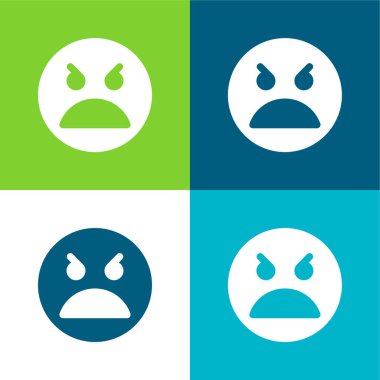 Angry Face Flat four color minimal icon set clipart