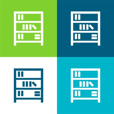 Kitap Rafları Düz 4 renk minimal simgesi seti