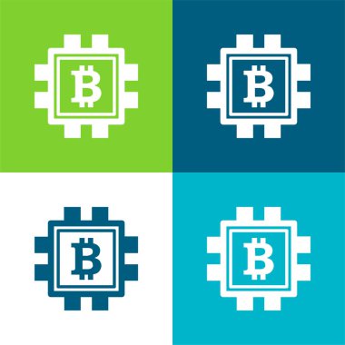İşlemci Düz 4 renk minimal simgesi kümesinde Bitcoin