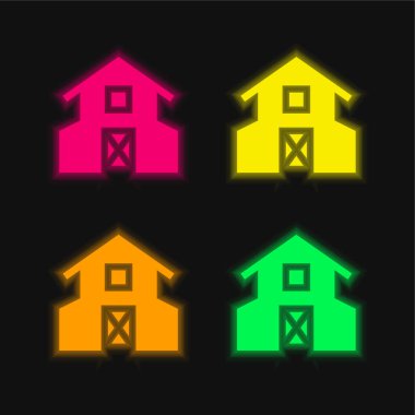 Barn dört renk parlayan neon vektör simgesi