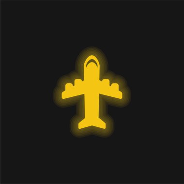 Airplane With Four Engines yellow glowing neon icon clipart