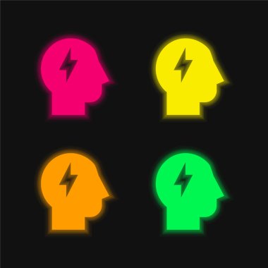 Beyin fırtınası dört renkli parlak neon vektör simgesi