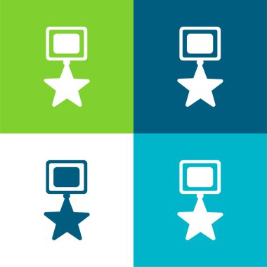 Başarı Yıldız Ödülü Sembol Düz Dört renk minimal simgesi seti