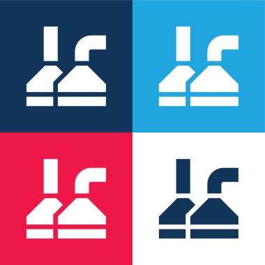 Bira fabrikası mavi ve kırmızı dört renk minimal simge kümesi