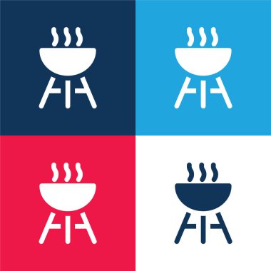 Barbekü mavi ve kırmızı dört renk minimal simge kümesi