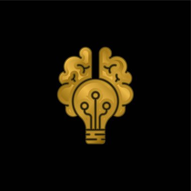 Beyin altın kaplamalı metalik simge veya logo vektörü