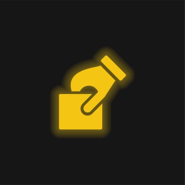 Oy pusulası sarı parlayan neon simgesi