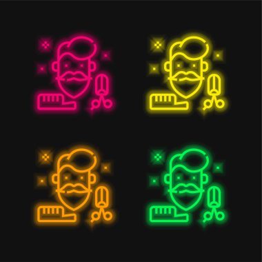 Sakal dört renk parlayan neon vektör simgesi