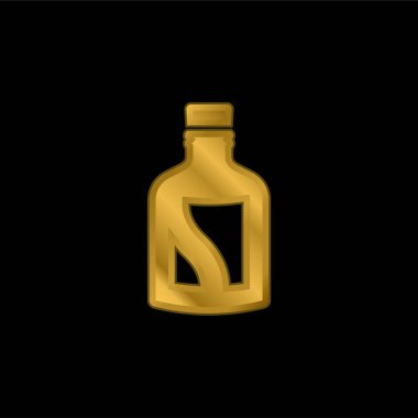 Bir şişe Alkol İçeceği Altın Kaplama Metal Simge veya Logo Vektörü