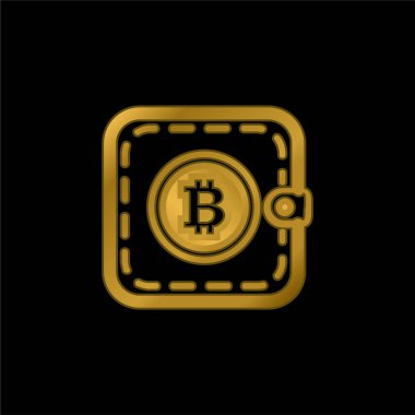 Bitcoin Pocket veya Cüzdan altın kaplama metalik simge veya logo vektörü