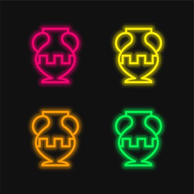 Müzede parlayan dört renkli neon vektör simgesinde Antik Jar Outline