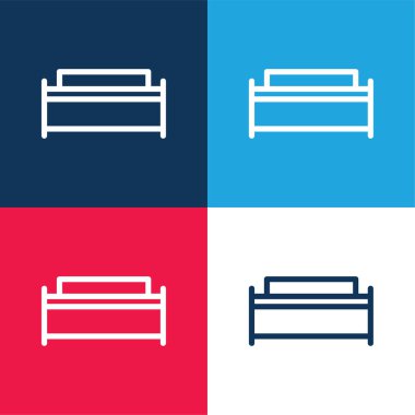 Büyük yatak mavi ve kırmızı dört renk minimal simge kümesi