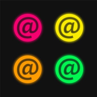 At Symbol Inside A Circle four color glowing neon vector icon clipart