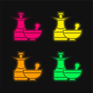 Eczacı dört renk parlayan neon vektör simgesi