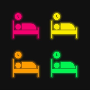 Yatak odası dört renk parlak neon vektör simgesi