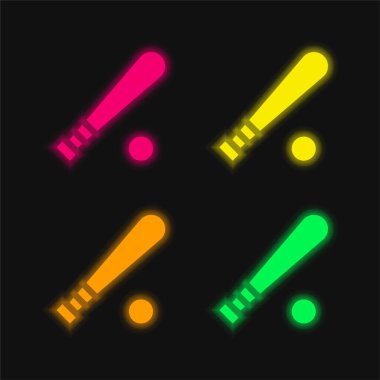 Beyzbol sopası dört renkli parlayan neon vektör simgesi