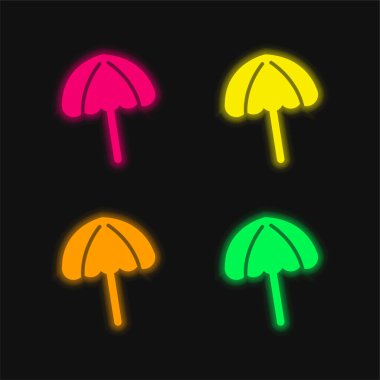 Siyah Plaj Şemsiyesi. Parlak neon vektör simgesi.