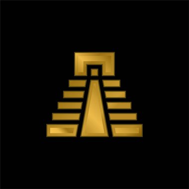 Aztec Pyramid gold plated metalic icon or logo vector clipart