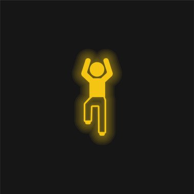 Boy Flexing Arms And One Leg yellow glowing neon icon clipart