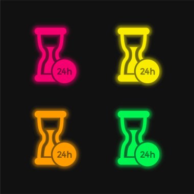 24 Saat Parlak neon vektör simgesini destekle