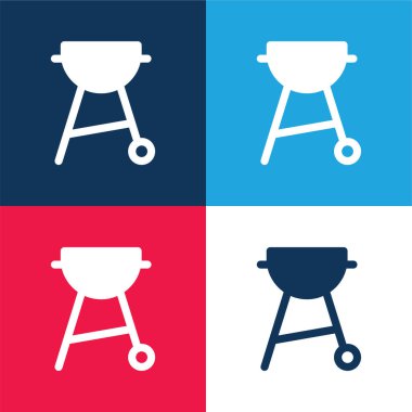 Barbekü mavi ve kırmızı dört renk minimal simge kümesi