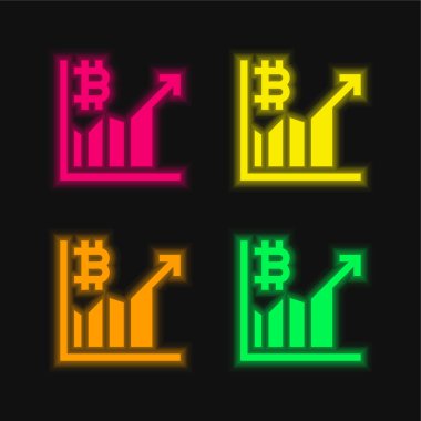 Bitcoin dört renk parlayan neon vektör simgesi