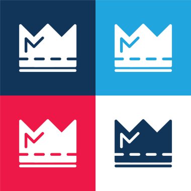 Crown mavi ve kırmızı dört renk minimal simge kümesi