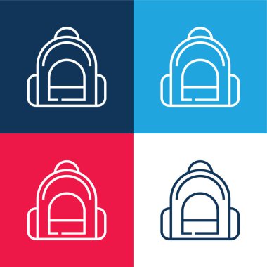 Sırt çantası mavi ve kırmızı dört renk minimal simgesi seti