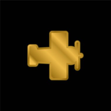 Uçak altın kaplama metalik simge veya logo vektörü