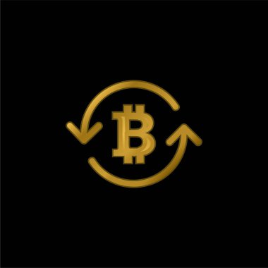 Bitcoin Symbol Inside Circulating Arrows gold plated metalic icon or logo vector clipart
