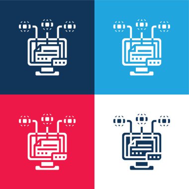Attribution blue and red four color minimal icon set clipart