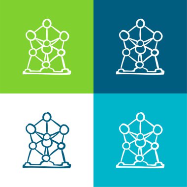 Atomium Modern Mimari Binası Düz 4 renk minimal simgesi seti