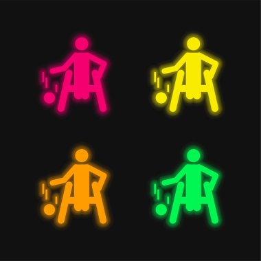 Basketball Paralympic Silhouette four color glowing neon vector icon clipart