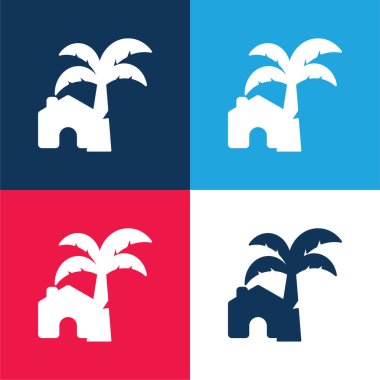 Beach House blue and red four color minimal icon set clipart