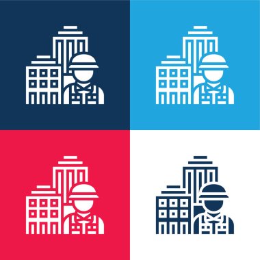Architecture blue and red four color minimal icon set clipart