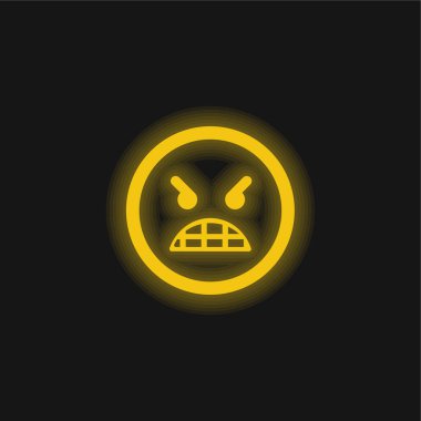 Kızgın Duygu Simgesi Yüzü Sarı Parlayan Neon Simgesi