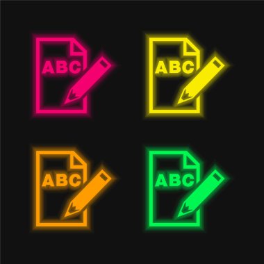 Bir Kalem Arayüzü Sembolü ile Kağıt Kağıt Kağıt üzerinde ABC Harfleri Parlayan neon vektör simgesi