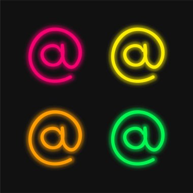Arroba El Çizim İşareti E- postanın dört renkli parlak neon vektör simgesi
